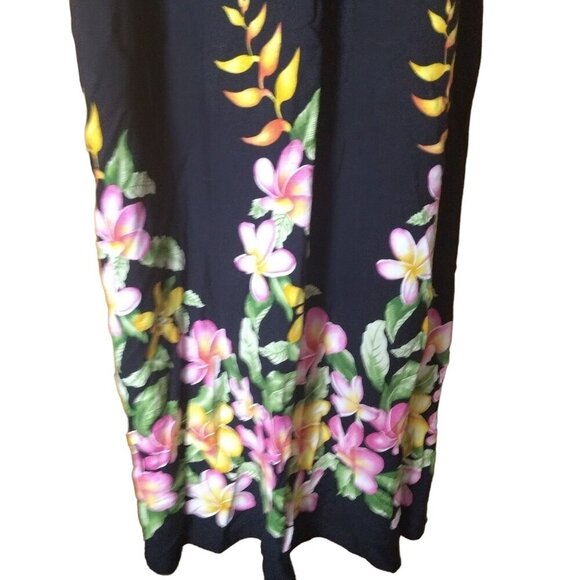 Island Planet Sleeveless Black Floral Maxi Dress With Side Slits Smocked - Picture 3 of 5